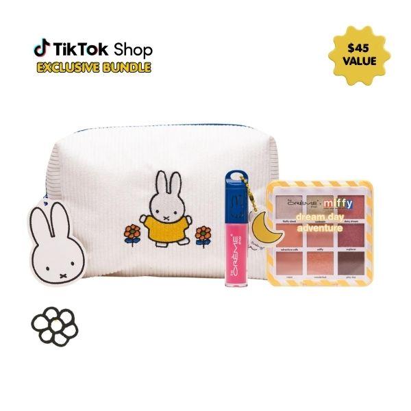 The Crème Shop x Miffy Total Makeup Bundle: Travel Bag, Eyeshadow Palette & Tinted Lip Oil Set - Exclusive Hydrating Friend, Cruelty-Free, No Alcohol Glossy Moisture