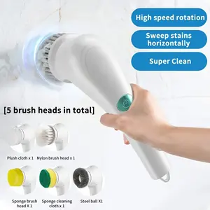 5-in-1 Multi-Functional Electric Rotating Scrubber Brush - Portable, Cordless, with 5 Replaceable Heads for Shower Cordless Cleaning Brush