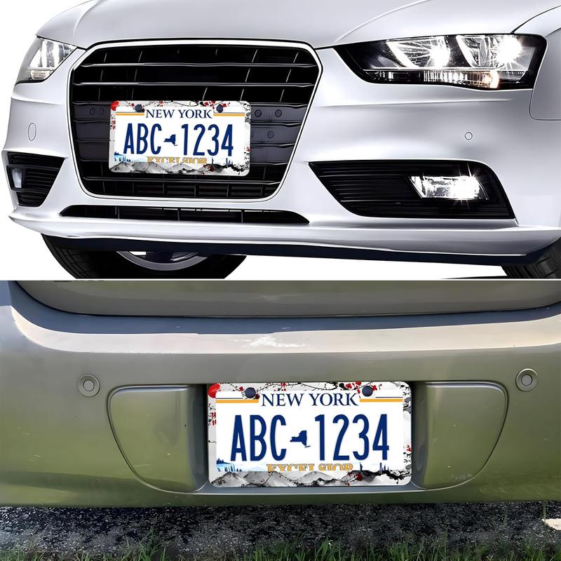 Watercolor Cherry Blossom License Plate Frames 2 Pack Japanese Sakura Steel Plate Holders Covers with Free Screws Fasteners Caps