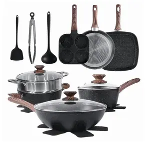 17 Pcs Non-Stick Pots and Pans, Non-toxic Kitchen Cooking Set with Stay-Cool Handles, Black