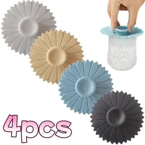 Sunflower Silicone Cup Coasters Set (4 Pieces), Reusable Insulated Lid, Bug-Proof Coffee Mug Covers, Healthy Dining Tool, Halloween Christmas Gift
