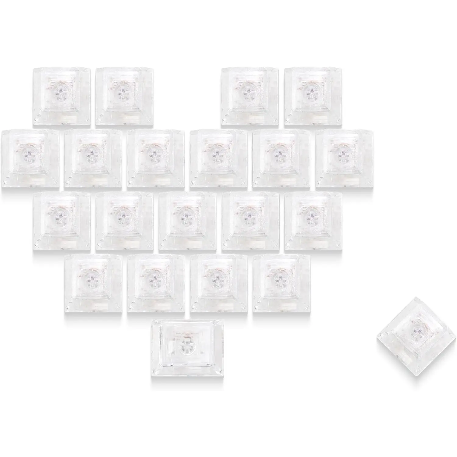 XVX Blank  Transparent Keycaps, PC Material Custom DIY Sweet Heart Keyboard Caps, Backlit Clear Glitter Candy Keycap Cherry Profile for MX Switches Mechanical Keyboard (21pcs)