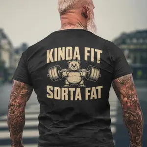 Kinda Fit Sorta Fat Gym Cute Bear Retro Men's T-shirt, Funny Weightlifting Bear Graphic Shirt, Sarcastic Gym Humor Shirt