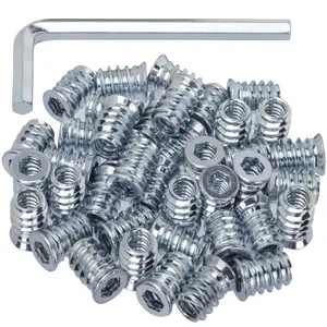 40 Pack Threaded Inserts, 1/4"-20 x 15mm Screw in Nut Threaded  Inserts, for  Furniture(with 1/4" Allen Wrench)