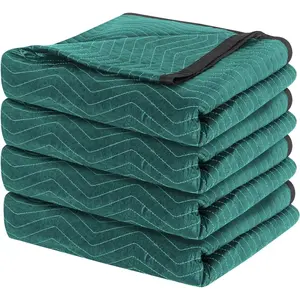 Moving Blankets 4 Pack, Double  144"x80" (85 lb/dz) Heavy Duty Quilted Packing Blankets for Moving, Shipping & Storage, Professional Furniture Pads -Green & Gray