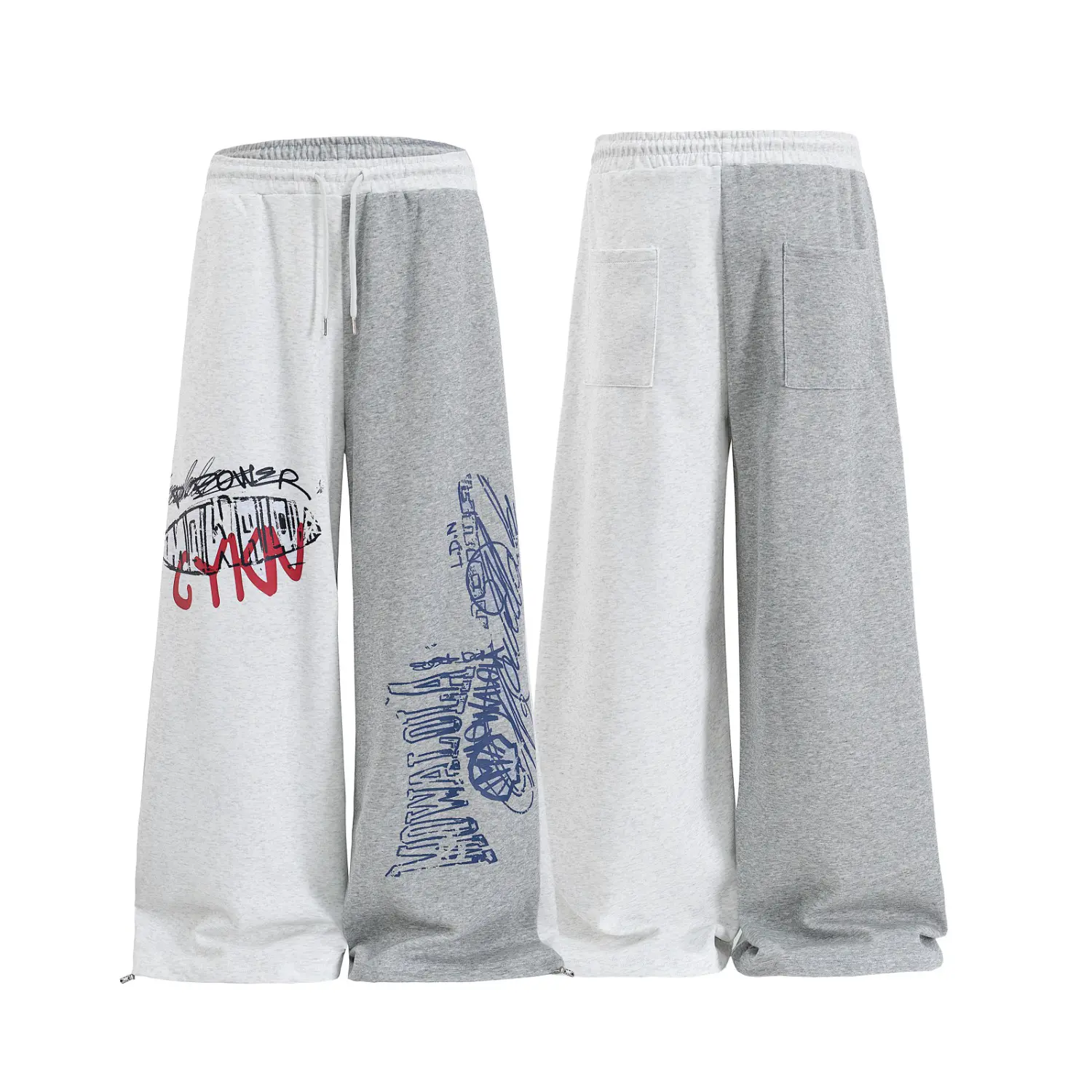 color blocking Split Wide Leg Sweatpants Unisex Abstract Graffiti Text Graphic Elastic Drawstring Waist Loose Y2K Hip Hop Skater Streetwear Track Pants