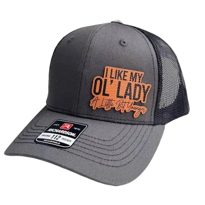 I Like My Ol'Lady A Little Bit Younger Trucker Hat| Leather Patch Hat| Breathable Mesh Back Cap| Lightweight Casual Baseball Hat for Daily Wear, Outdoor Activities, Gifting.