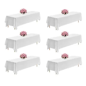VEVOR White Tablecloths for Rectangle Tables, 6 Pack, 90x 132 Inches, Reusable and Machine Washable Table Clothes, Wrinkle-Resistant Polyester Fabric Table Covers for Wedding, Party, Banquet