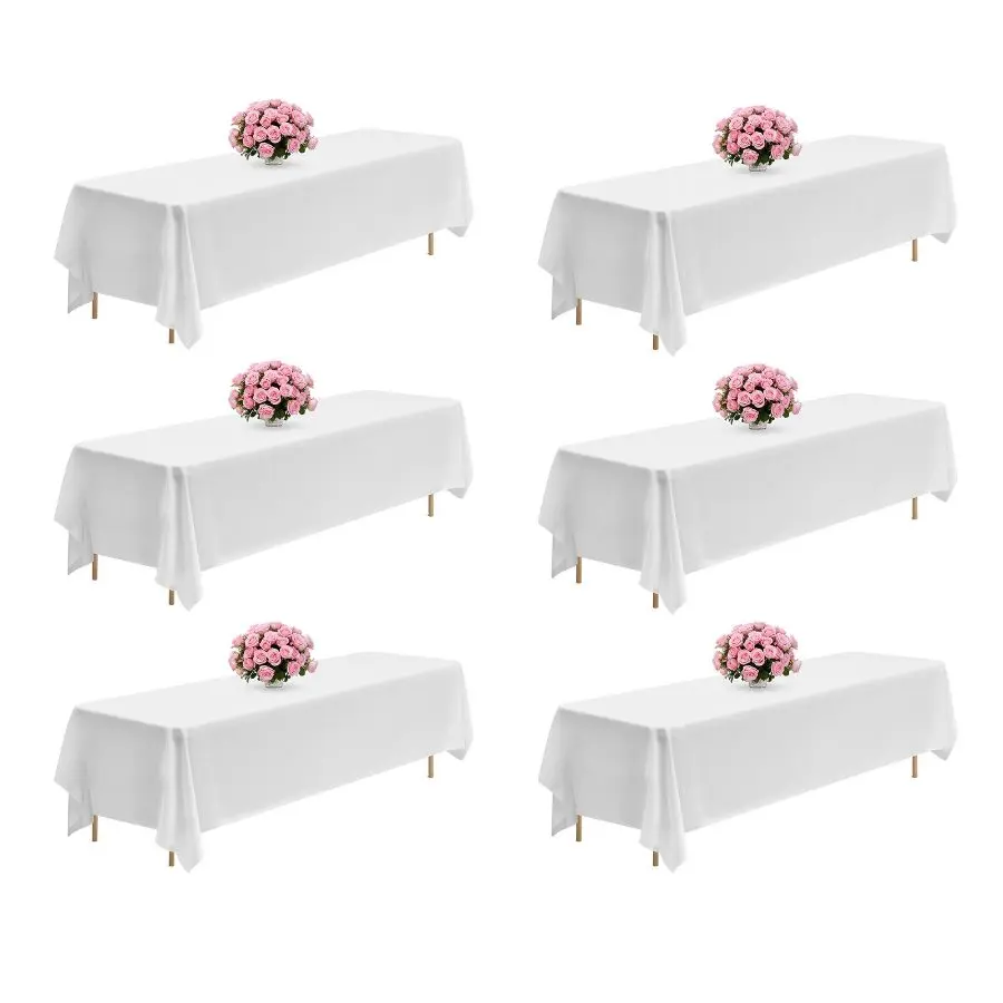 【Summerfinds】 VEVOR White Tablecloths for Rectangle Tables, 6 Pack, 90x 132 Inches, Reusable and Machine Washable Table Clothes, Wrinkle-Resistant Polyester Fabric Table Covers for Wedding, Party, Banquetdealsforyoudays