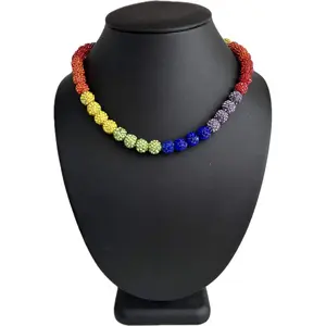 Iced Bling Disco Ball Rhinestone Crystal Bead Baseball Softball Drip Necklace Pride Month