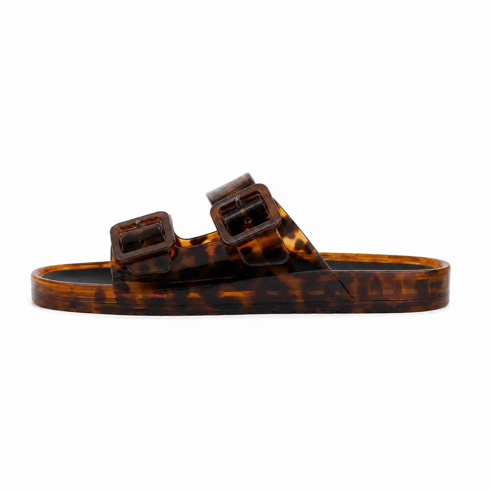 SOVANYOU Women's Tortoiseshell Double Buckle Pool Slides, Water-Resistant Adjustable Slip-On Sandals for Beach & Casual Wear