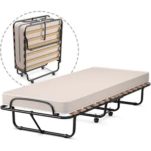 Folding Bed with Memory Foam Mattress Fold Out  Size Rollaway Guest Bed with Sturdy Metal Wood Frame, 75 x 31.5 InchOffice lunch break household sponge nap bed portable bed hotel extra bed folding bed folding single bed nursing bed