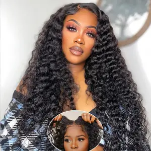 Bling Hair Glueless Wig Human Hair Pre Plucked Pre Cut Deep Wave 5x5 Lace Closure Wig Human Hair For Beginners For Black Women Curly Wig Natural Color