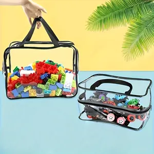 Transparent Storage Bags with Durable Zipper and Handles, Large Clear Plastic Organizer Storage Tote for Travel, Toys, Clothes, Blocks, Supplies