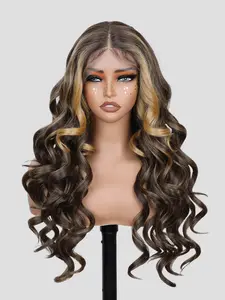 26 Inch T-Part Lace Front Wigs Blonde Highlights Body Wave Glueless Synthetic Lace Front Wig for Black Women Soft and Natural Looking for Daily and Party