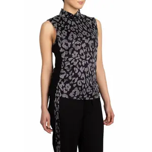 Sparkling Leopard Mock Neck Tank Black Silver