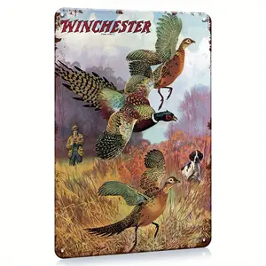 1 count Vintage Winchester Pheasant Metal Tin Sign, 12x8 Inch, Rustic Hunting Wall Decor, Farmhouse Kitchen Bar Garage Restaurant, Iron Wall Hanging, Multifunctional Decorative Plaque for Bedroom - English Text