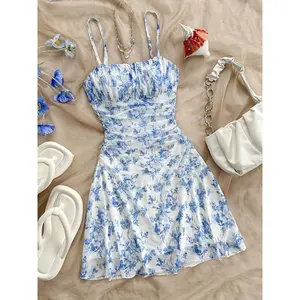 Women's Floral Print Halter Dress New Fashionable Elegant Suitable for All Seasons