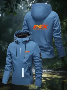 Men's Quality Hooded Jacket, Fox Cartoon Fox Print, Sun Protection Hood Design, Zipper Pockets, Adjustable Hood, Outdoor Casual Sport Coat