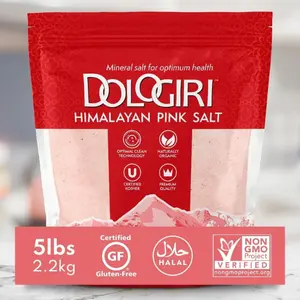 Dologiri Himalayan Pink Salt 5LB Hand-Mined Fine Grain Pure Mineral-Rich Optimal Clean Technology Certified Kosher for Cooking & Seasoning