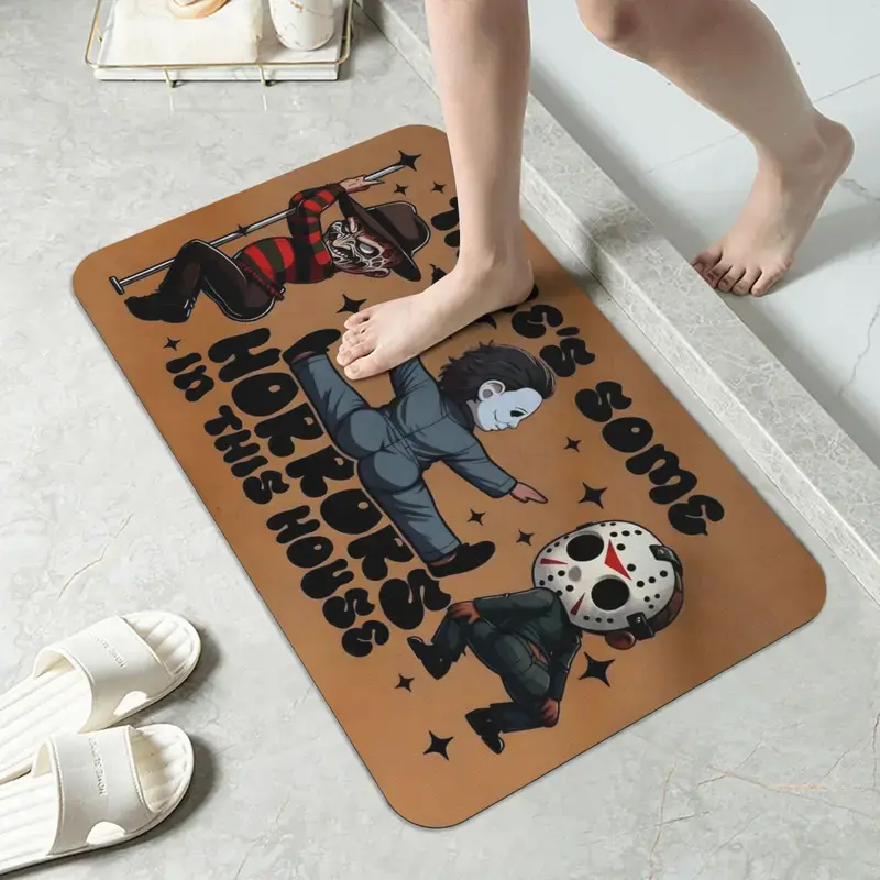 Bathroom Rug - Anti-Slip Rubber Backing Funny Horror Movie Bath Mat, Non-Shedding Absorbent Doormat for Bathroom, Front Door & Kitchen, Spooky Halloween Gift for Horror Movie Fans