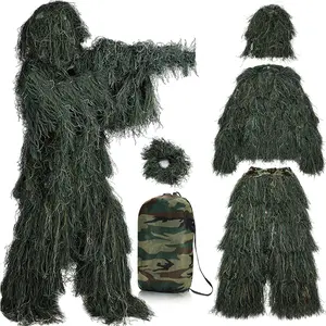 5 in 1 Ghillie Suit,3D Camouflage Hunting Apparel Including Jacket,Pants,Hood,Carry Bag for Kids Adults/Youth