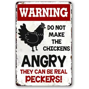 Chicken Coop Signs Warning Do Not Make The Chickens Angry Tin Sign Funny Outdoor Metal Sign 8x12 Inch Decor Room