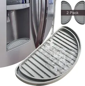 Refrigerator Drip Tray Catcher, Mini Fridge Drip Tray Protects Ice and Water Dispenser Pan,Fridge Spills Water Pad Catch Basin for Drainage 2 Pack (Semi-Circular,Grey)
