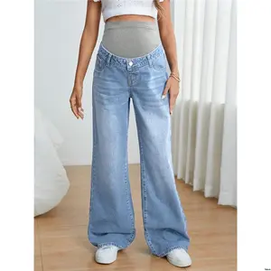 Wide tiktok Maternity Adjustable Waist Leg Jeans