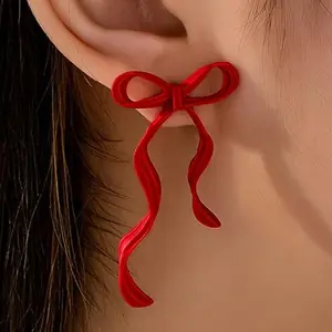 2026 NEW Christmas Red Bow Earrings for Women Holiday Festival Jewelry New Year Stocking Stuffers Casual Festive Charm Accessories