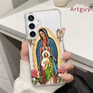 Magnetic Phone Case Supports Wireless Charging for  Samsung Galaxy S26 S23 Ultra S24 Plus FE S25 S22+ Divine Motherly Grace Pattern Non-Yellowing Silicone Transparent Acrylic Large Hole Drop Protective Cover