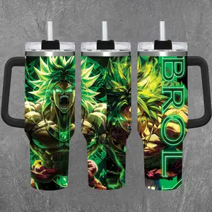 [DBZ] Broly Legendary Green Super Saiyan 20oz & 40oz Tumbler With Handle – Anime Gaming Style Stainless Steel Cup, Insulated Iced Coffee Travel Mug, Gift For Otaku & Anime Fans