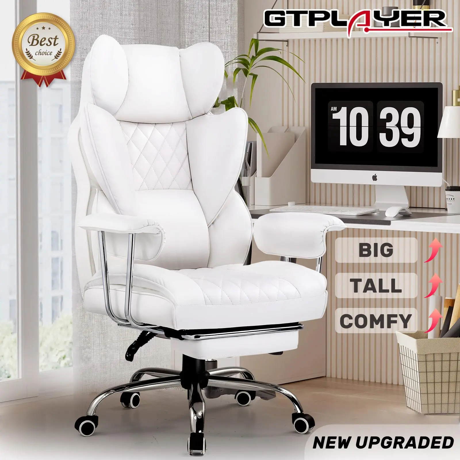 GTPLAYER Ergonomic Big and Tall Office Chair - Ergonomic Chairs for Executives, Wide Seat, Pocket Spring Lumbar Support, Outward Fixed Soft Armrests, Adjustable Footrest, Adjustable Seat Height (New Year Sale)