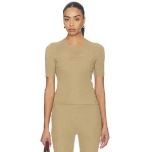 Fear of God ESSENTIALS Signature Rib Knit Fitted Short Sleeve Tee in Dune