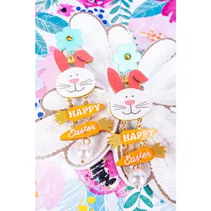 Happy Easter Glitter Dangle Acrylic Earrings