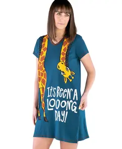 LazyOne | Long Day Giraffe Women's V-neck Nightshirt - Nightgown, Funny V-Neck Sleep Shirt for Women, Novelty Pajama Shirt