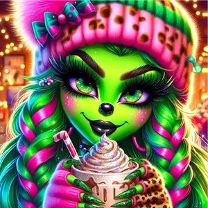 5D DIY Full Drill Round Diamond Painting - Diamond Art Kit Colorful Braids, Cream Cup, Leopard Print Hat. Mosaic, Canvas - DIY Decorative Painting, Home Wall Decor, Suitable for Halloween and Christmas, Birthday and Anniversary Gifts.