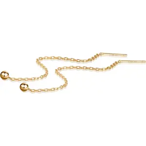 Threader Earrings for Women 925 Sterling Silver Gold Plated Hypoallergenic Backless Ardant Chain Duster Tassel Drop Double Piercing Pull Through Trendy Earrings