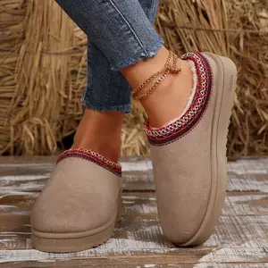 Women's Suede  Platform Boots Cozy Slip-on Snow Boots Winter Warm Comfy Outdoor Indoor Slippers