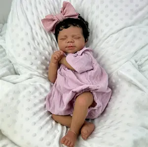 45 CM Asleep Reborn Baby Doll Toy For Girl Black Brown Skin Vinyl Limbs Cloth Body Smile Doll With Clothes and Headband Birthday Gift Collectable Humanoid Dolls