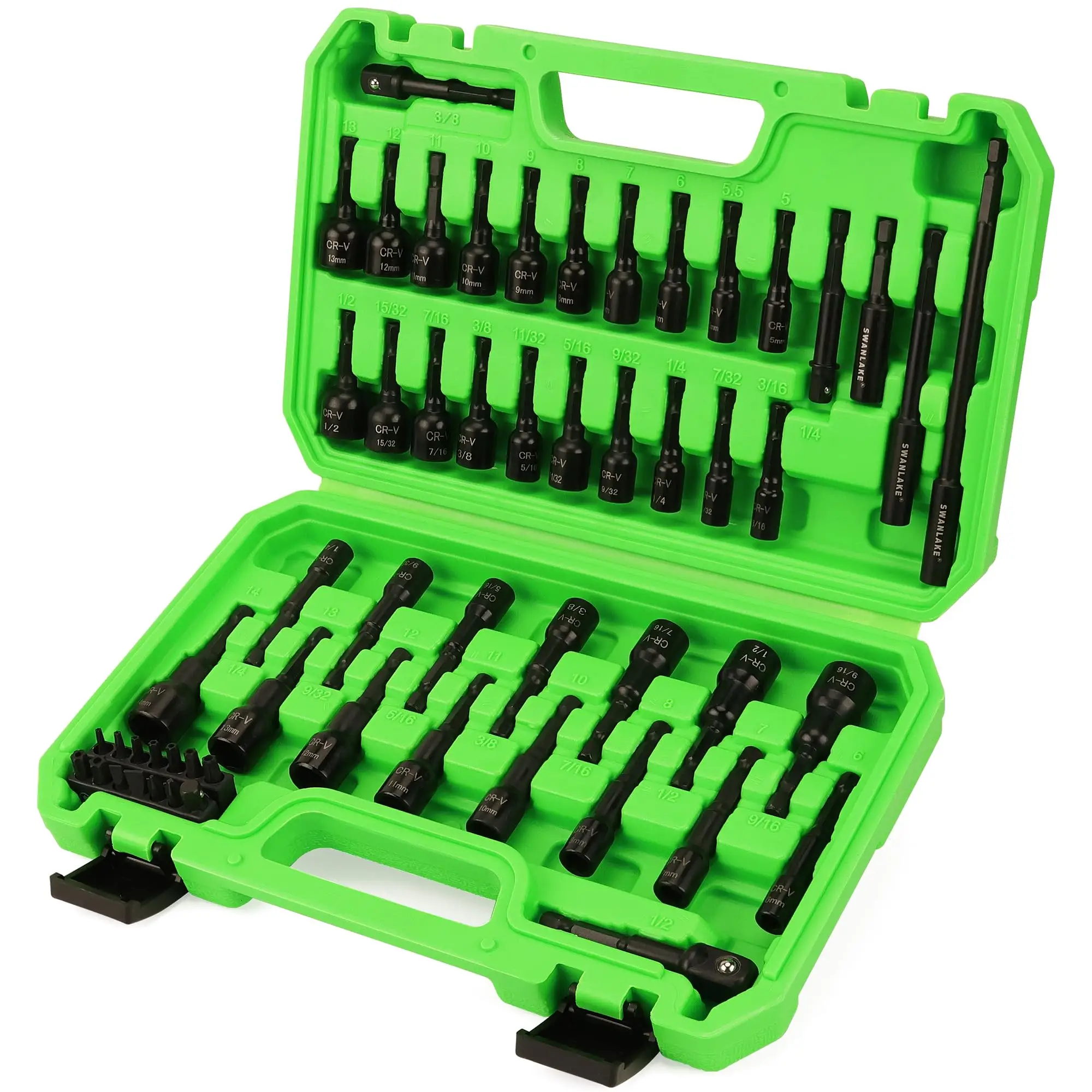55-Piece Magnetic Nut Driver Set, Metric & SAE 1/4" Hex Shank, Impact Driver Socket Adapters, Snappy Driver Bit, Drill Bit Extension, 14PCS Screwdrive