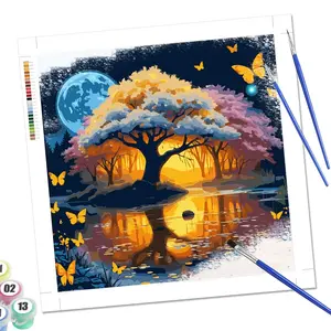 Tree Landscape Paint by Number Kit for Adults, DIY Craft Project with Tools & Supplies, Perfect Handmade Gift Idea Without Frame