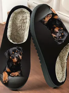 Custom Printed Cotton Slippers Set, Plush Lined Anti-Slip Thick Sole, Home Warm Shoes for Men and Women, Fall & Winter Casual Style