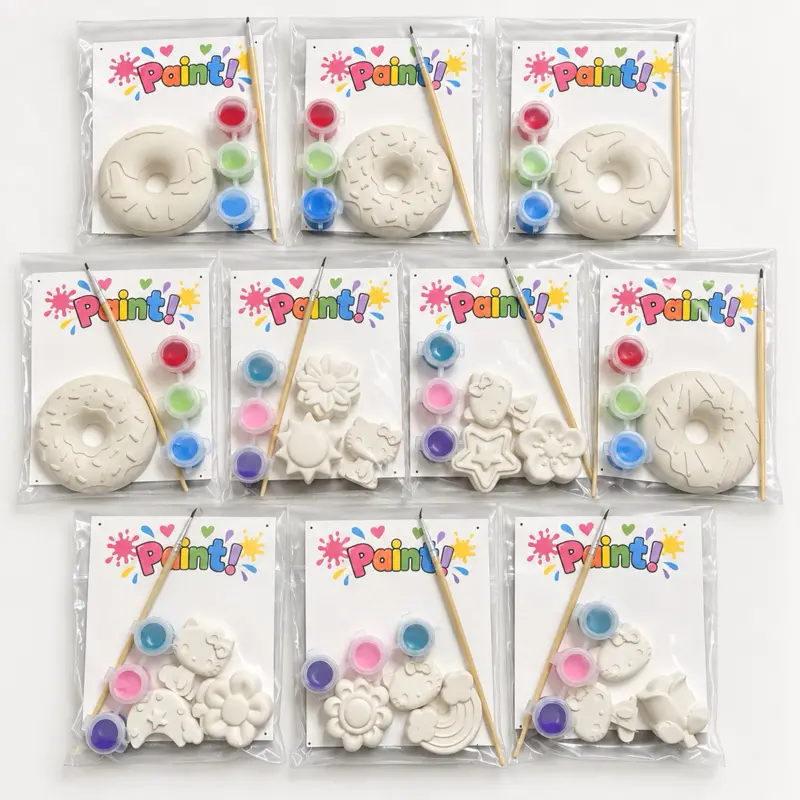 10 Plaster Painting Craft Favor Packs with Acrylic Paint & Brushes Non-Toxic Water-Soluble for Birthday Parties Celebrations Classroom Events