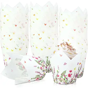 200 count Wildflower  Cupcake Liners Muffin Baking Cups Spring Floral Cupcake Wrappers for Wedding Bridal  Shower Holiday Party Supplies Table Decor