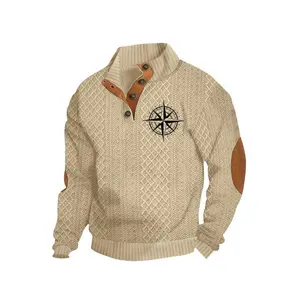 New knitted crewneck pullover; regular, casual, comfortable warm sports hoodie; retro knitted pullover; men’s autumn–winter sports hoodie for everyday casual wear.