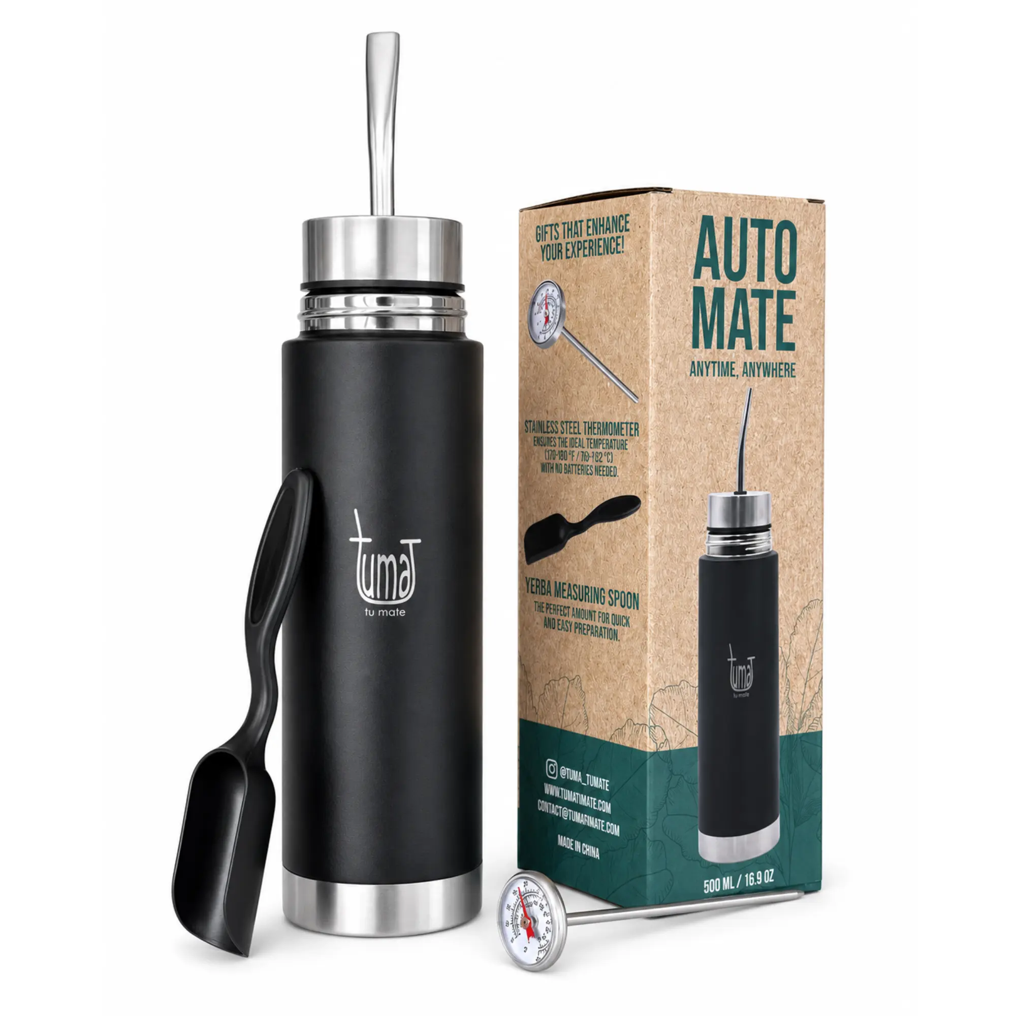 Tuma Tu Mate Auto-Mate 500 ml Yerba Mate Flask - Black