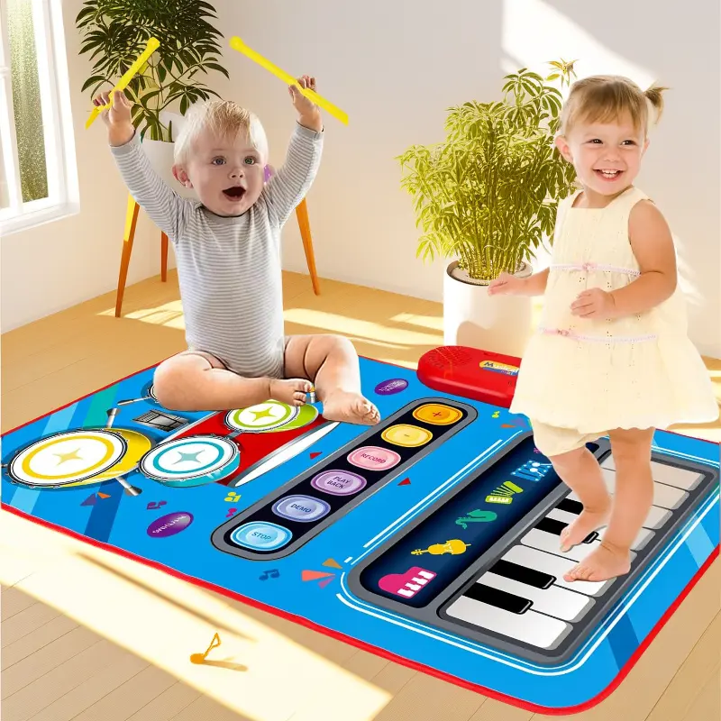 2-in-1 Baby Musical Mat: Piano & Drum Play Mat for Toddlers 12-24 Months, Educational Music Toy, First Birthday & Valentine's Gift