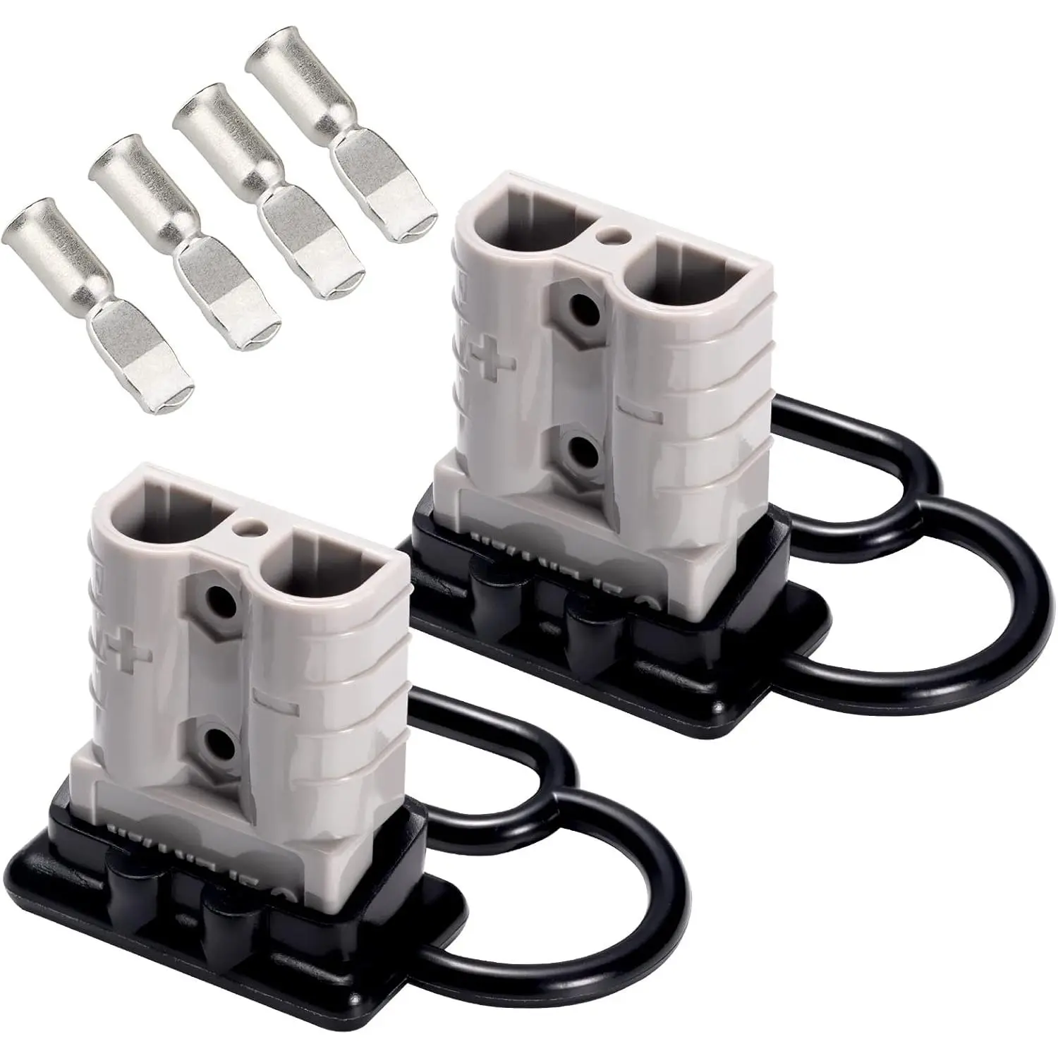 2Pcs 50A Battery Quick Connectors (50A 2 Pack) - 6 AWG High-Capacity, 12-36V Range, Easy to Use, with 2Pcs Dust Covers & 4Pcs Terminal Pins, Winch & Car/ATV Jumper Cables Terminal (Gray)