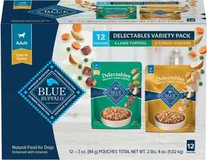 Blue Buffalo Delectables Natural Wet Dog Food Topper Variety Pack, Lamb & Turkey Dinner 3oz (12 Pack - 6 of Each Flavor)